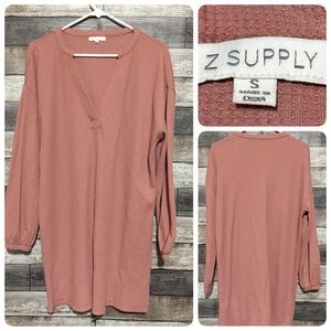 Z Supply Waffle Knit Long Thermal Shirt Women’s S Pink Pullover V Neck